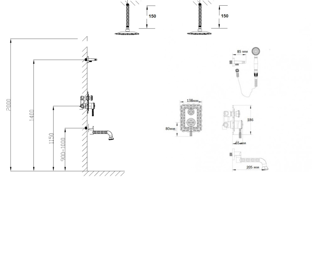 Фото Комплект для душа Bronze de Luxe Windsor (10137/1F) бронза