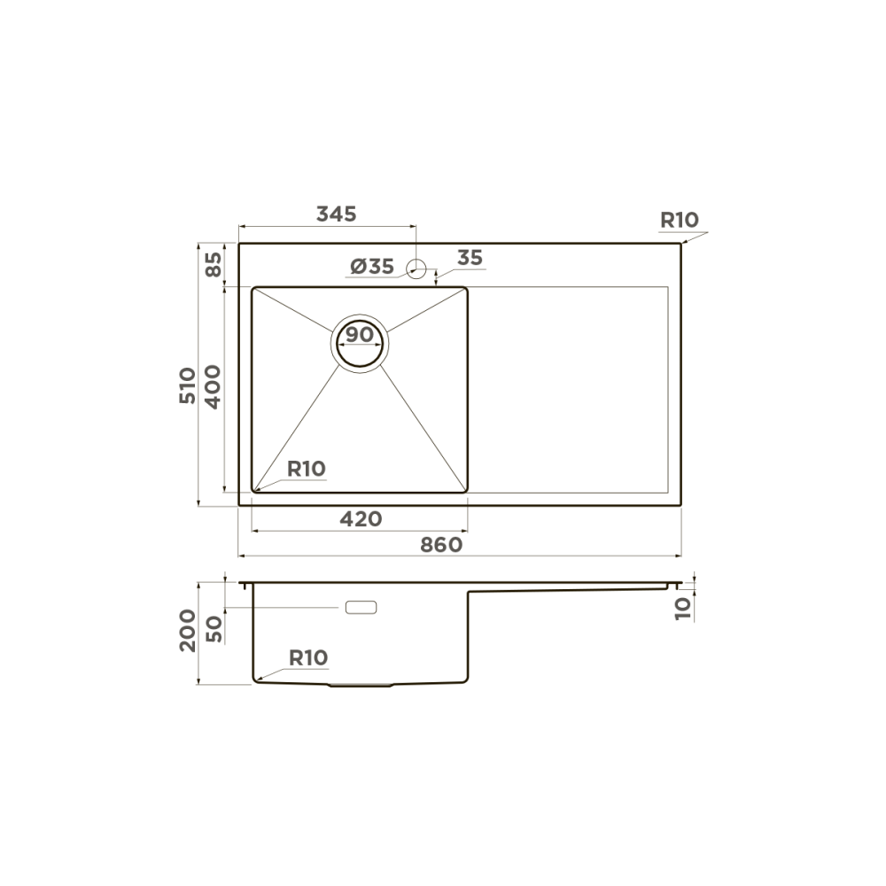 Кухонная мойка Omoikiri Akisame 86-IN-L (4993760) нержавеющая сталь