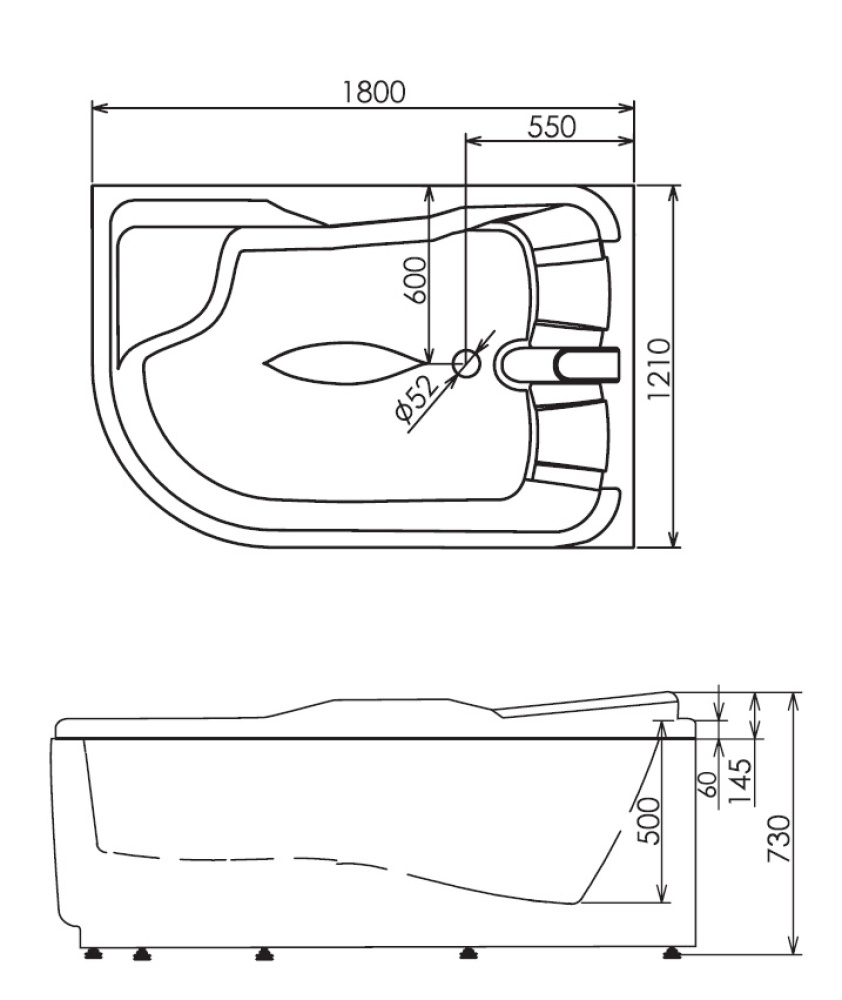 Фото Акриловая ванна 180x121 Gemy (G9083 B R), угловая асимметричная