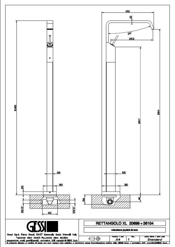 Смеситель для раковины Gessi Rettangolo (26104#031) хром