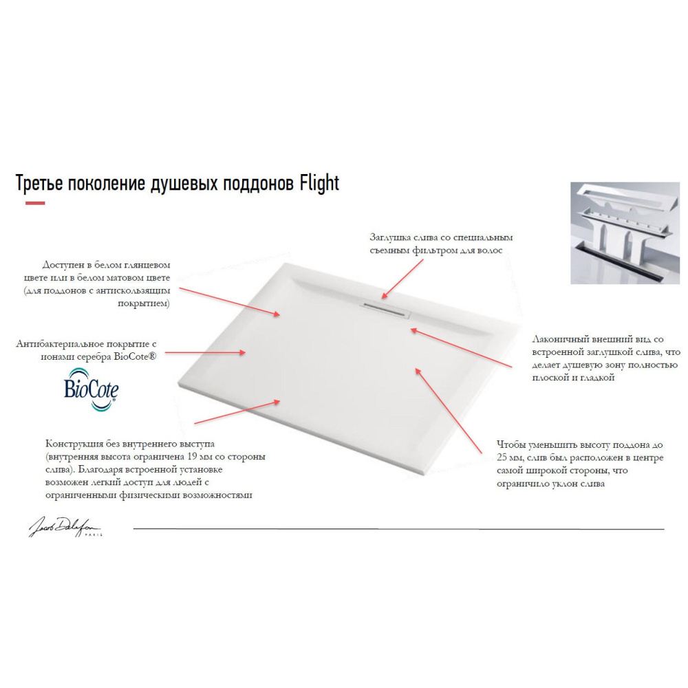 Поддон Jacob Delafon Flight Pure E62321-F-00, 90 x 90 см, с антискользящим покрытием, белый