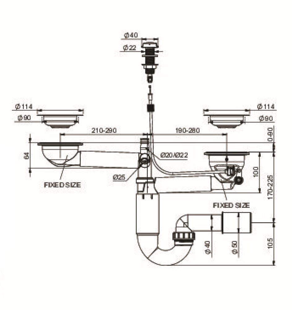 Сифон для мойки PREVEX P-loc автомат двойной (PL2-R9C45-SANT-01)