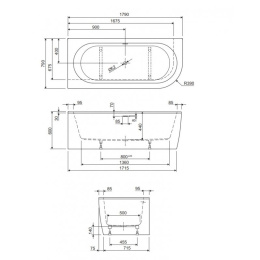 Акриловая ванна 180x80 Cezares (SLIM CORNER-180-80-60-R-W37-SET), прямоугольная