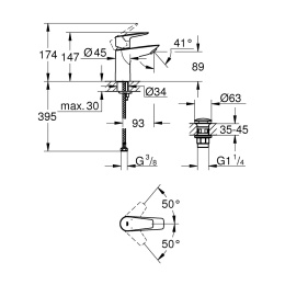 Grohe BauEdge New 23895001 Смеситель для раковины корпус маленький