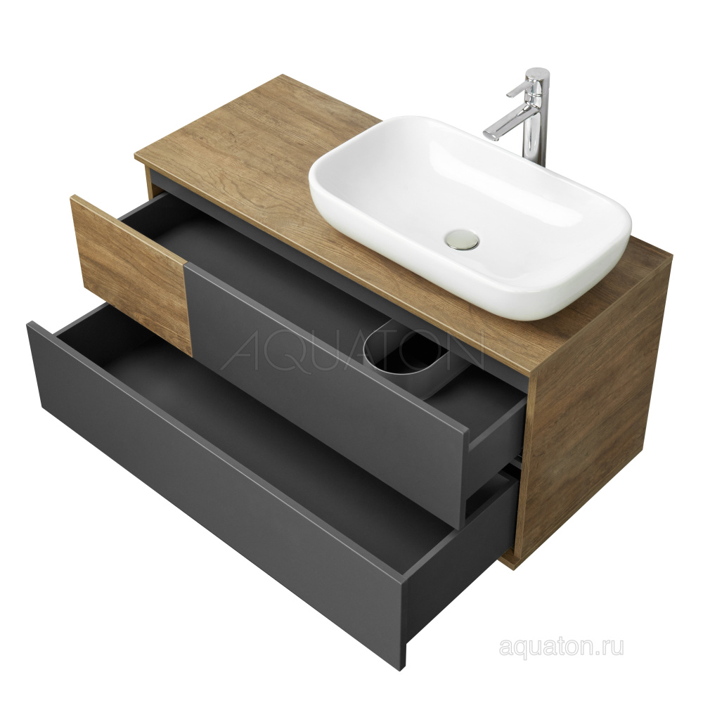 Фото Тумба под раковину Aquaton Терра 105 дуб кантри, антрацит 1A246901TEKA0