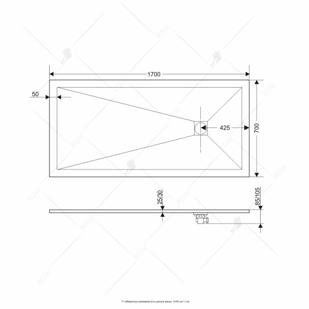 Душевой поддон RGW Stone Tray 16152717-01 прямоугольный