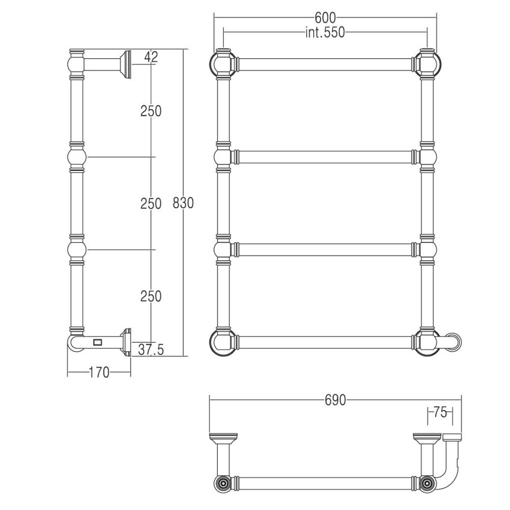 Полотенцесушитель электрический Margaroli Armonia 95125504CRNB 60x83 хром