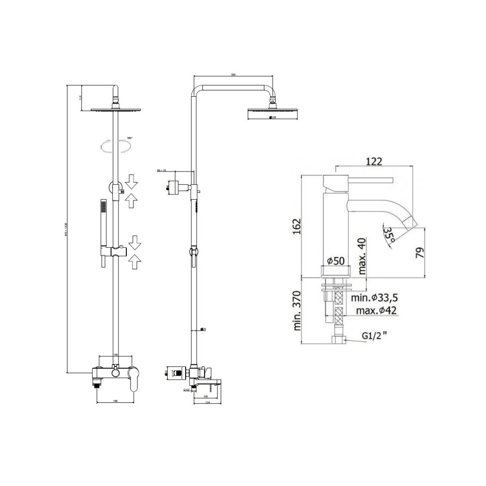Комплект смесителей Paffoni Light KITCOL632NO71 Черный матовый