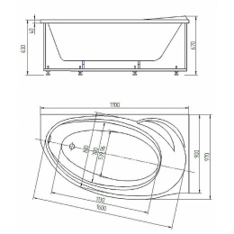 Акриловая ванна 170x97 Aquatek (BET170-0000100), асимметричная