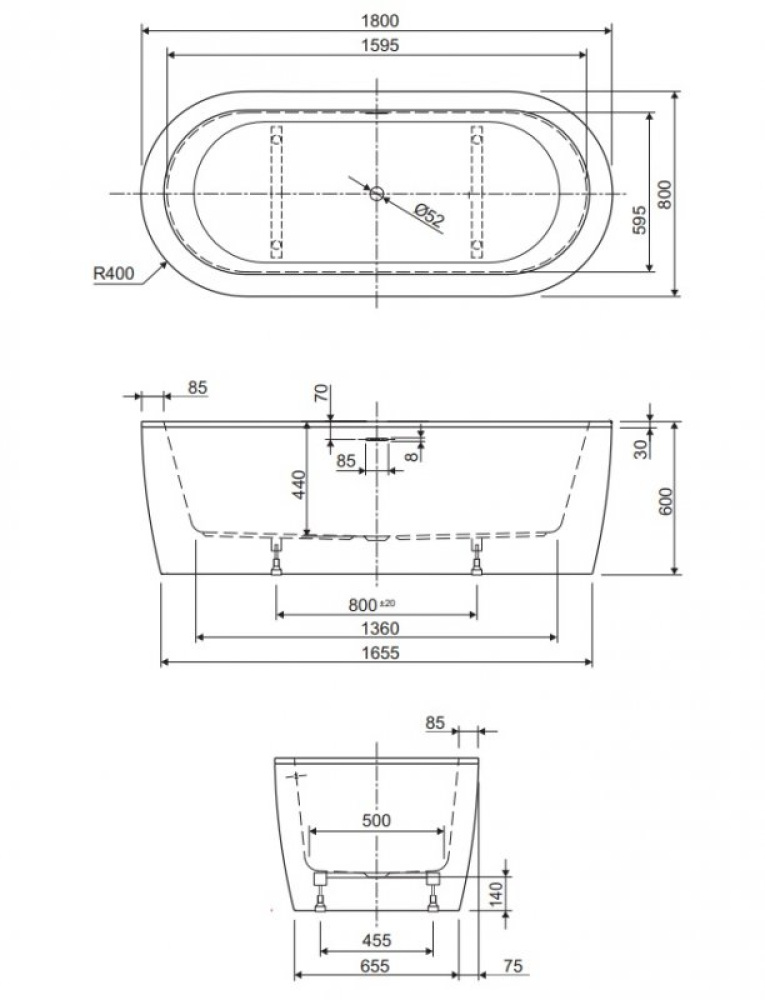 Акриловая ванна 180x80 Cezares (6026840)