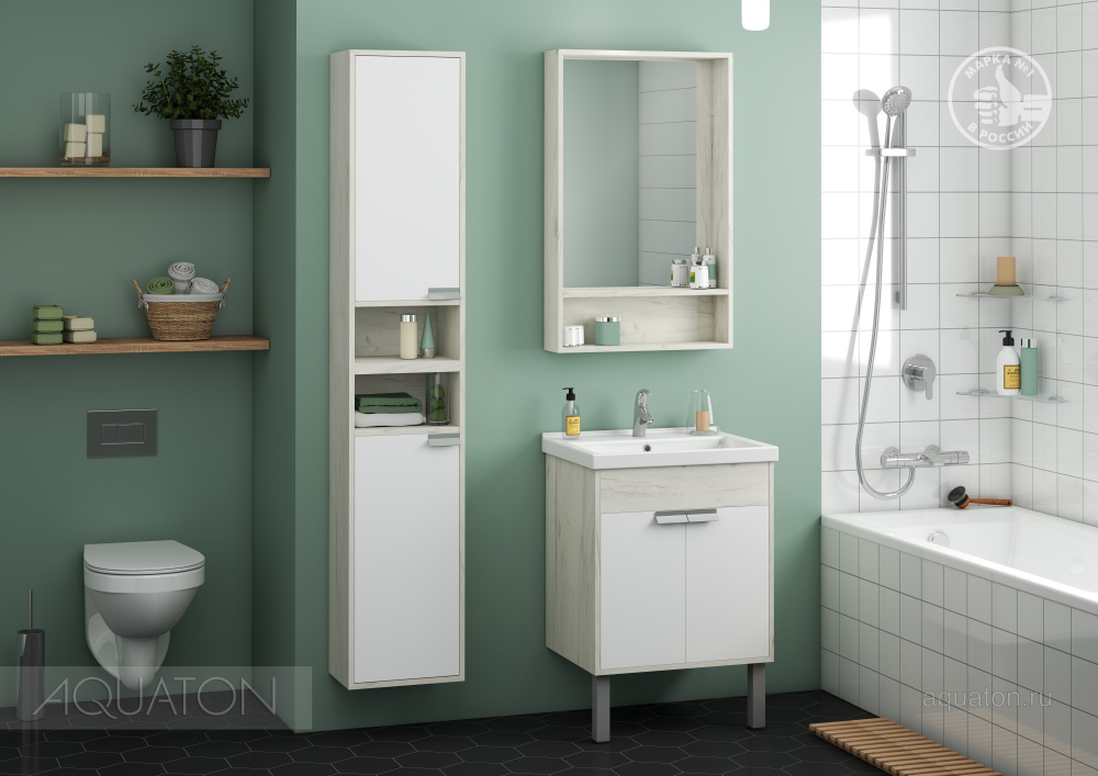 Шкаф - колонна Aquaton Флай 1-створчатый белый, дуб крафт левый 1A237903FAX1L