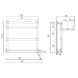 Полотенцесушитель электрический Margaroli Sole 554-3 BOX 5544703GOPB, с полкой, высота 54.7 см, шири