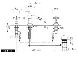 Фото Смеситель Nicolazzi Dames Anglaises 1415GO78 для биде, золото, ручки P. Mont Blanc
