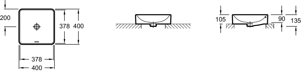 Фото Накладная раковина 40 х 40 см, без отверстия для смесителя Jacob Delafon EVG102-PT4