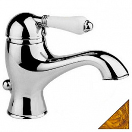 Фото Смеситель Nicolazzi P.M. Blanc 3402GB76 для раковины, гальваническое золото, ручка белая керамика