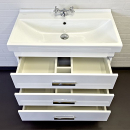 Фото Тумба-умывальник Comforty Никосия-80Н белый глянец с раковиной Fest 80