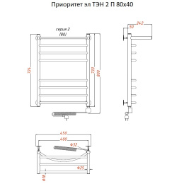 Полотенцесушитель Тругор  Приоритет эл ТЭН 2 П 80*40 (ЛЦ2) (Приоритет2/элТЭН8040 П)