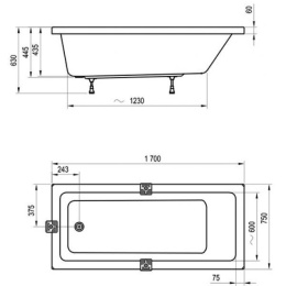 Акриловая ванна 170x75 Ravak (CA71000000), прямоугольная