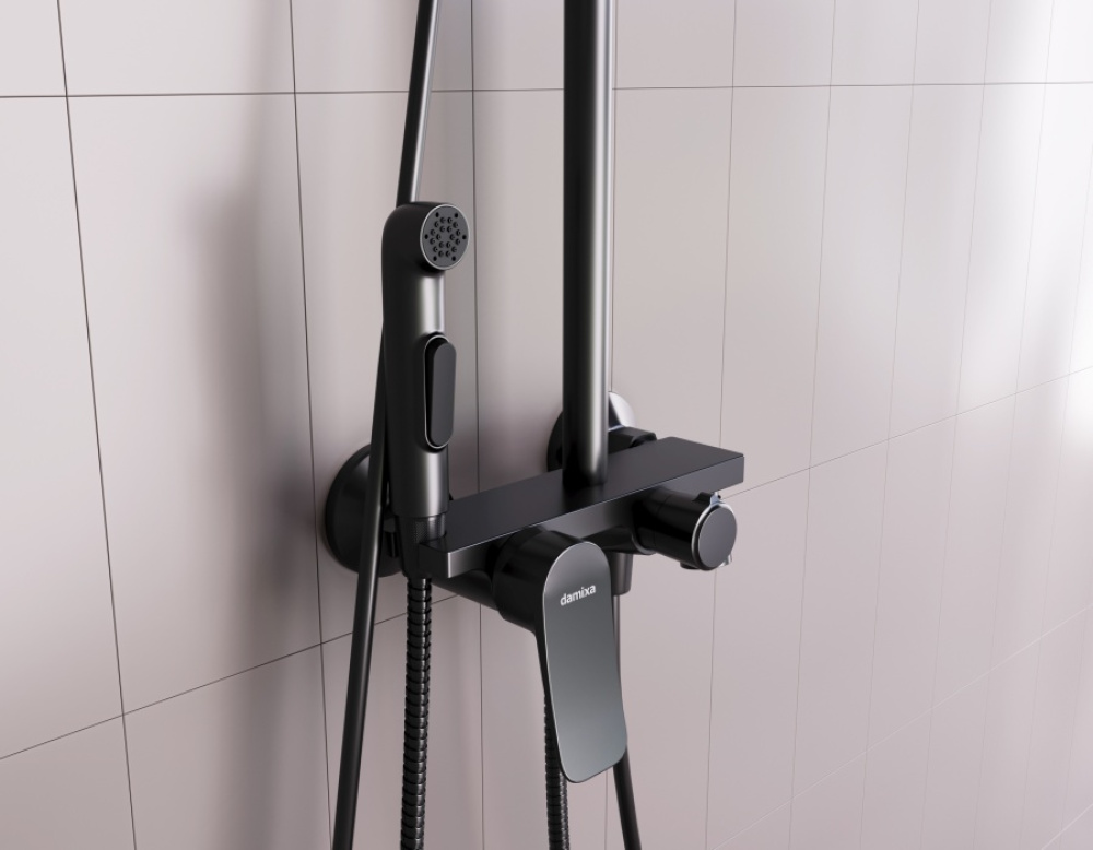 Damixa DX220920300 Apollo, душевая система со смесителем-полкой: верхний душ 230*230мм, ручной душ 1