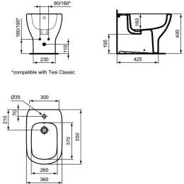 Напольное пристенное биде с отверстием под смеситель Ideal Standard TESI T3540V3
