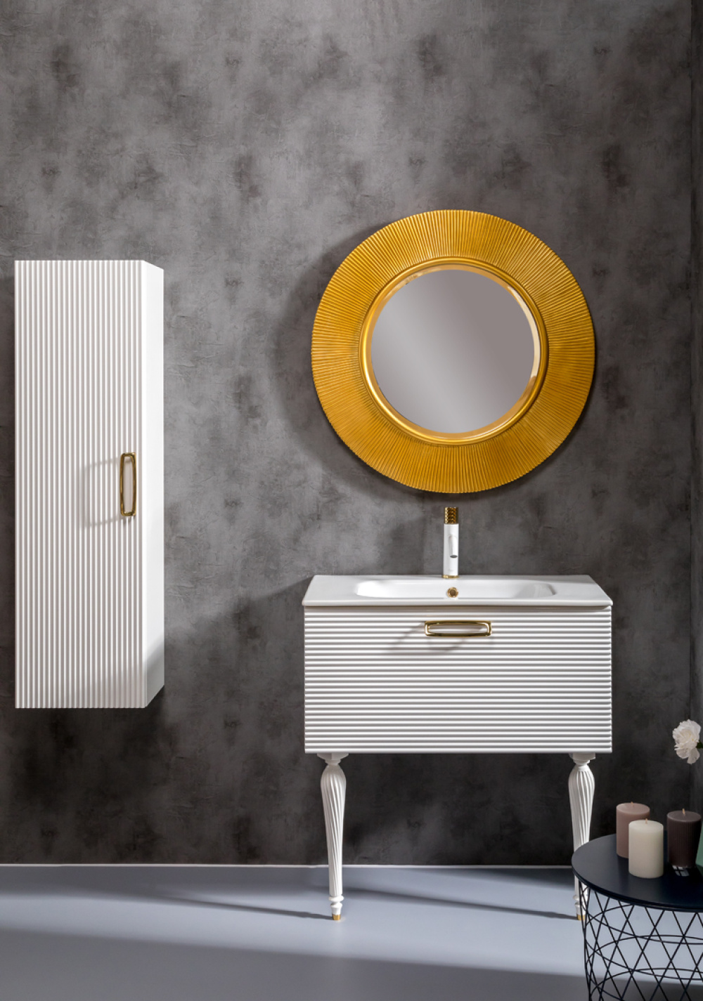 Фото Armadi Art 845-WG Пенал Linea белый+золото без ножек