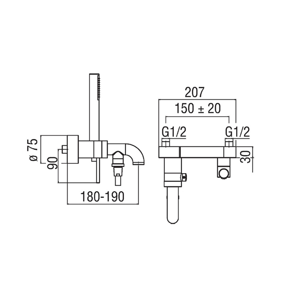 NOBILI Plus PL00110CR - Смеситель для ванны в комплекте с ручным душем (хром)