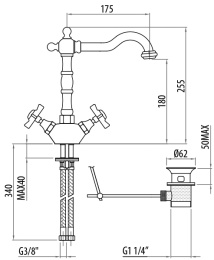 Фото TW London Смеситель для раковины на 1 отверстие, с донным клапаном, цвет золото 24кт