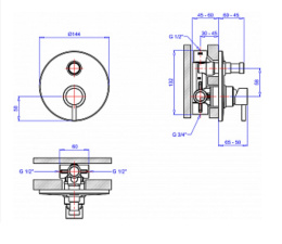 Смеситель для ванны и душа Margaroli Moderna RU2008AA01CR с внутренней частью, хром