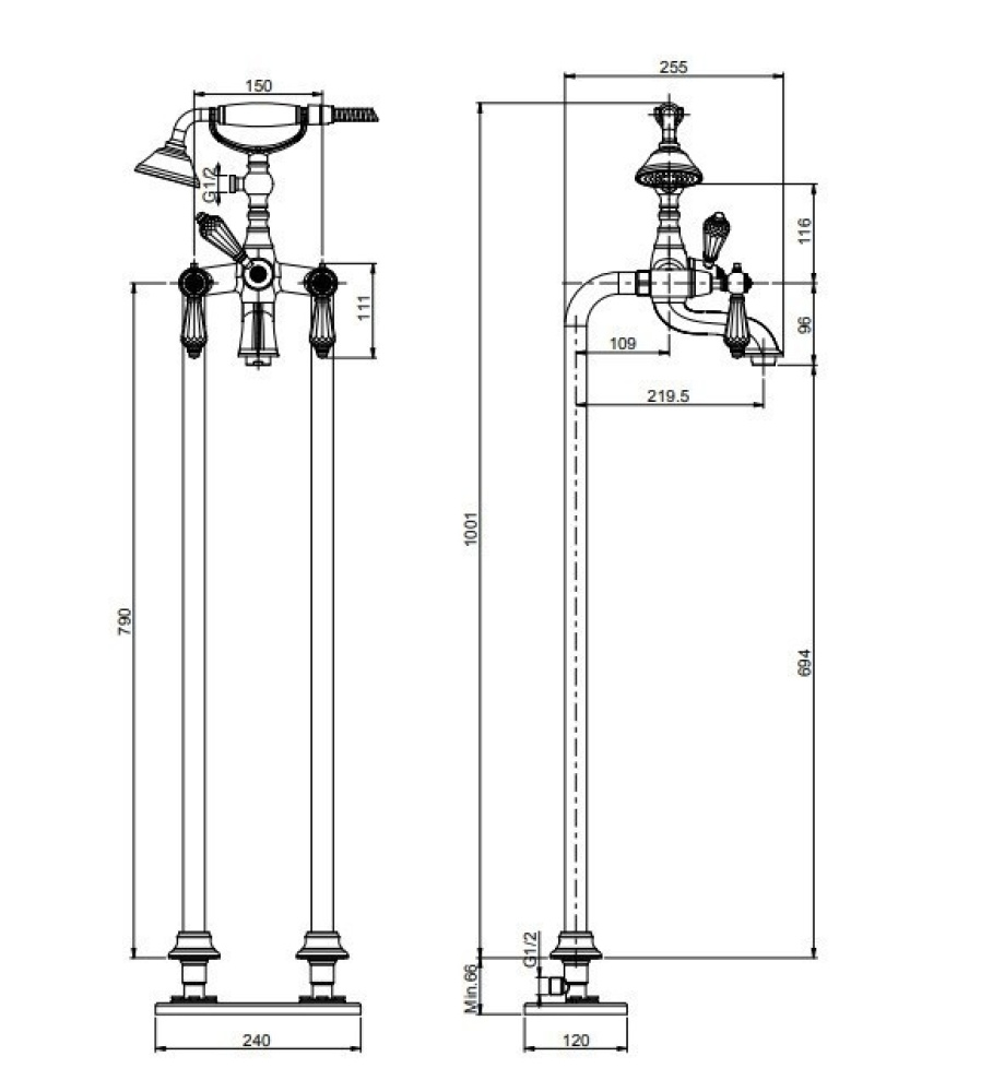 Напольный смеситель для ванны F5404/4CCR FIMA Carlo Frattini Herend Chic