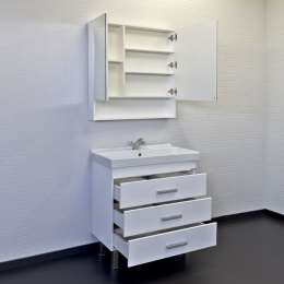 Фото Тумба-умывальник Comforty Никосия-80Н белый глянец с раковиной Fest 80