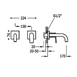 Фото Смеситель для раковины настенный Tres Project 21120080