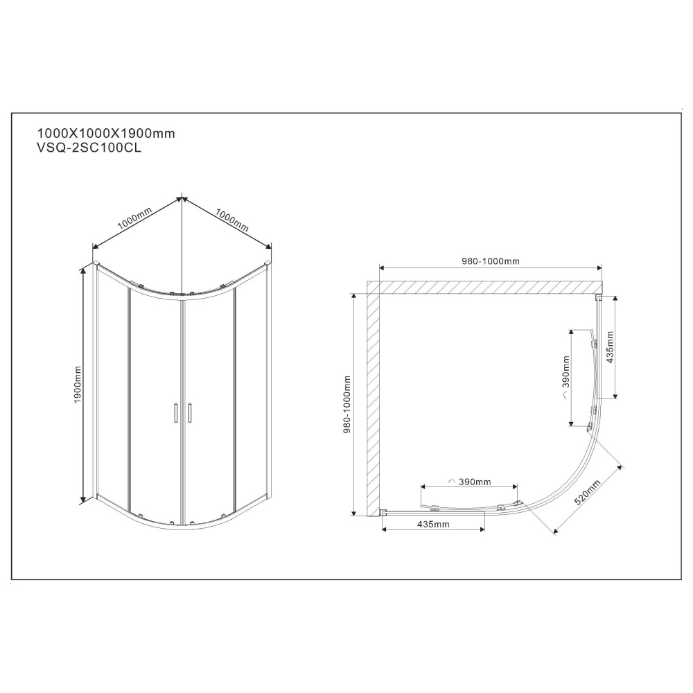 Душевой уголок Vincea Scala (VSQ-2SC100CL) хром