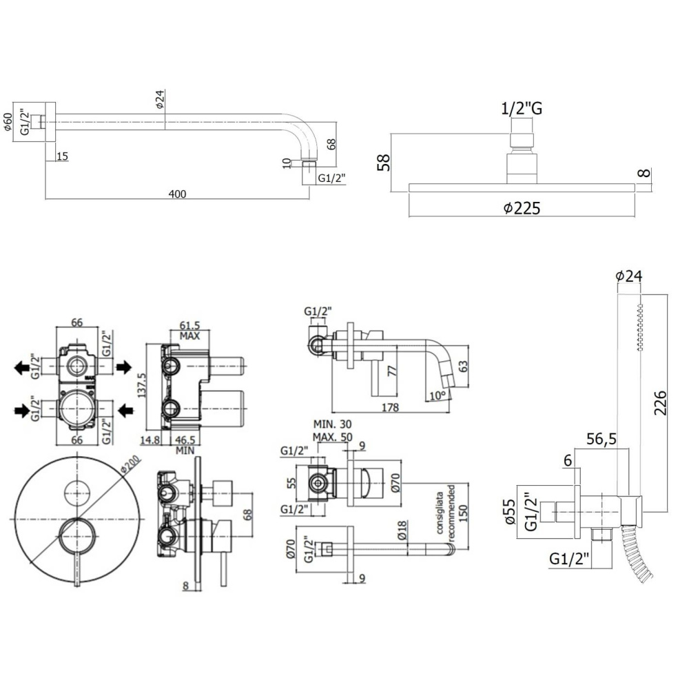 Комплект для душа Paffoni LIGHT (KITLIG018NO006) черный матовый