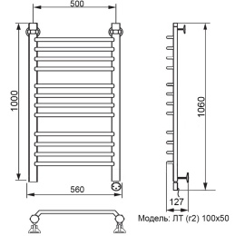 Фото Полотенцесушитель электрический Ника Trapezium ЛТ (г2), правый тэн ЛТ Г2 100/50 прав
