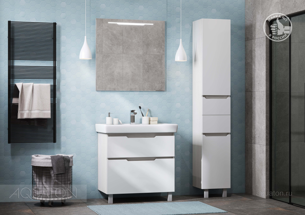 Фото Шкаф - колонна Aquaton Дакота белый, выбеленное дерево 1A203203DAAY0