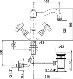 Фото Смеситель для раковины Nicolazzi Dames Anglaises 1432CR18 с донным клапаном