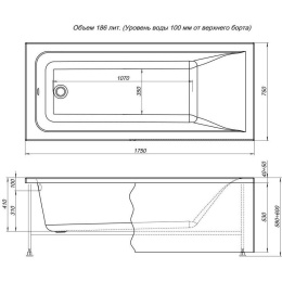 Акриловая ванна 175x75 Aquanet (00240094), прямоугольная
