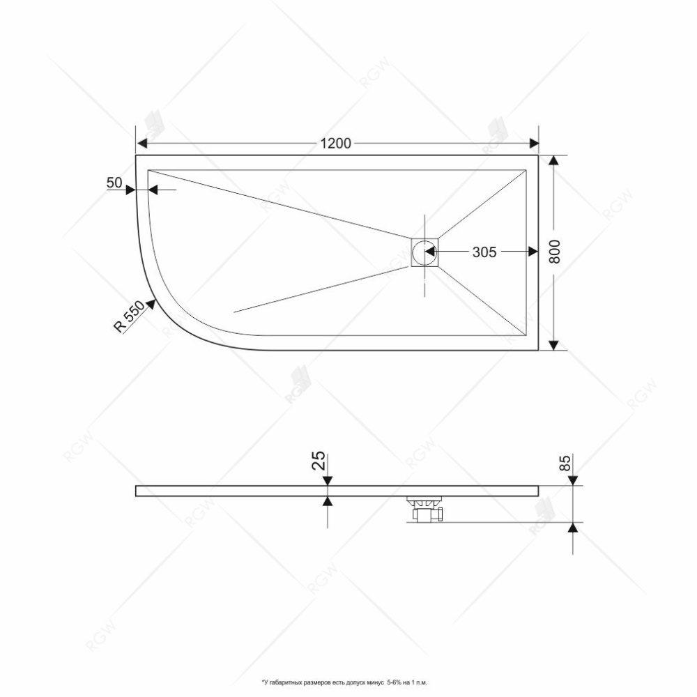 Душевой поддон RGW Stone Tray 16154128-02R асимметричный