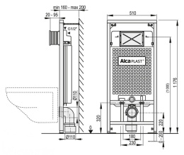 Инсталляция Alcaplast с безободковым унитазом Gustavsberg Hygienic Flush 5G84HR01, сиденье микролифт
