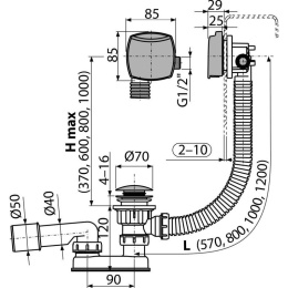 Alcaplast Сифон для ванны CLICK/CLACK с напуском воды через перелив, хром, A508CKM-100