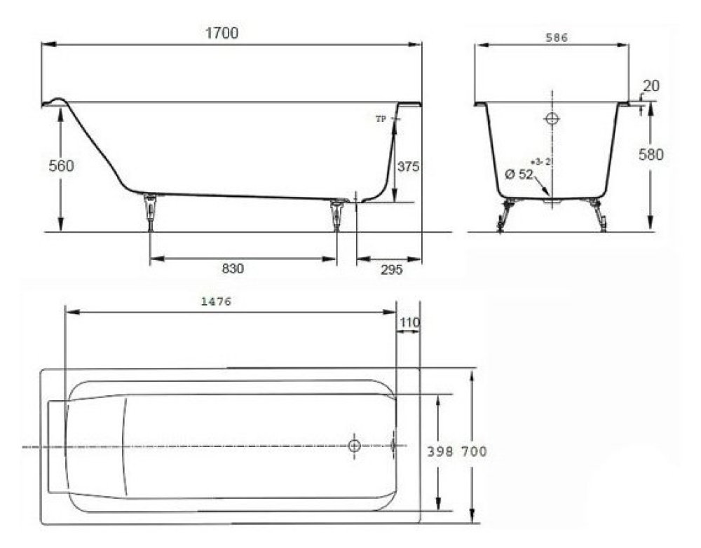 Фото Чугунная ванна Jacob Delafon Parallel 170x70 см (E2948-00)