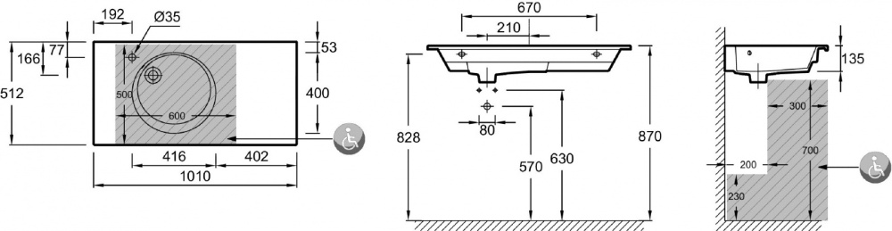 Раковина-столешница Jacob Delafon Odeon Rive Gauche EXAU112-Z-00, 100 см
