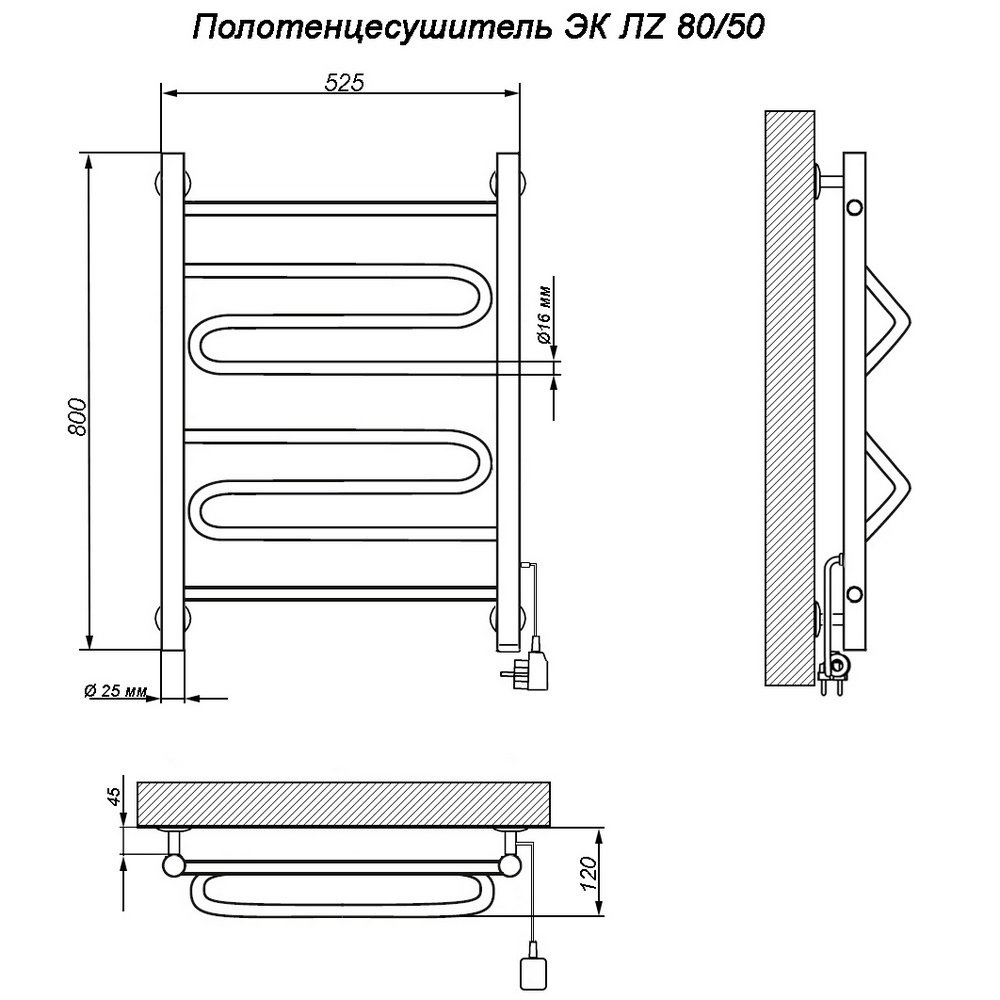 Полотенцесушитель электрический Ника Gurve ЛZ с греющим кабелем ЭК ЛZ 60/50