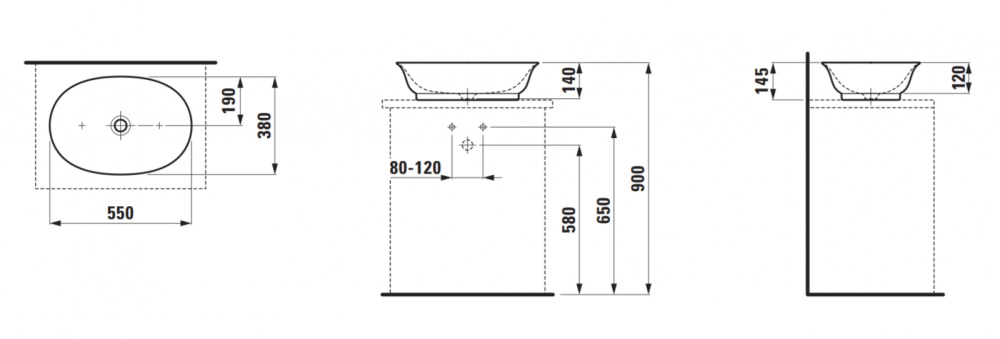 Раковина Laufen New Classic 8.1285.2.400.112.1 55 х 38 х 14.5 см, накладная, SaphirKeramik, без пере