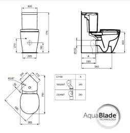 Напольный унитаз Ideal Standard Connect AquaBlade® Е042901 с бачком E785601, безободковый