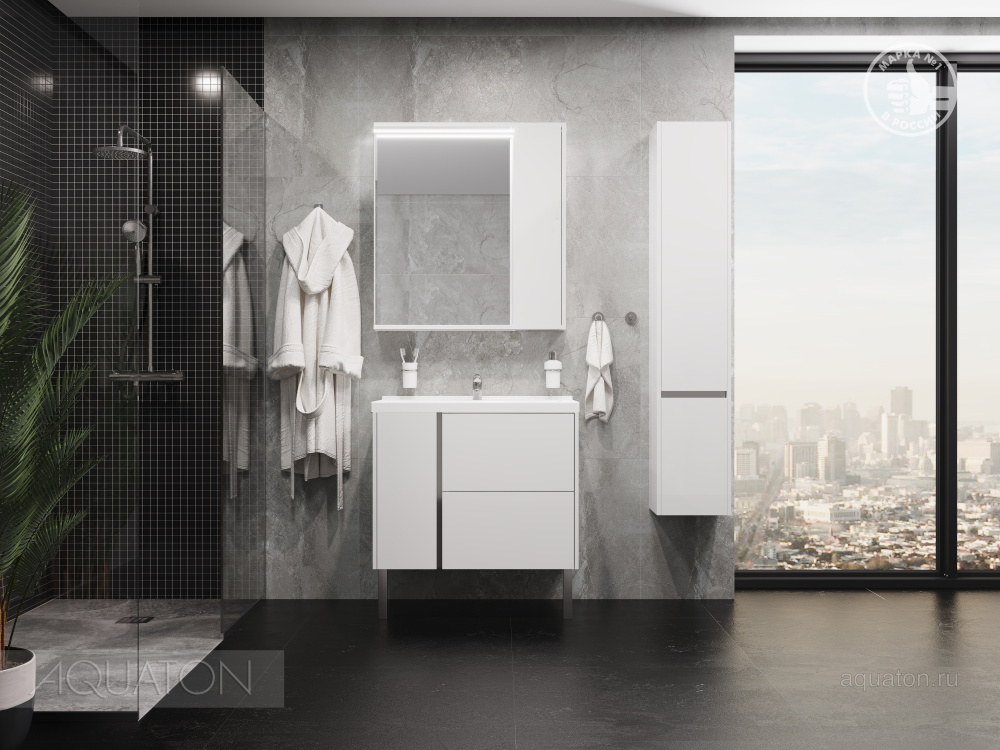 Фото Шкаф - колонна Aquaton Стоун правый белый 1A228403SX01R