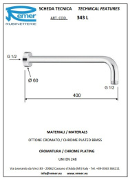 Фото Кронштейн для верхнего душа Remer 343L40 400 мм (хром)