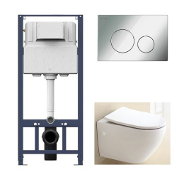 Инсталляция Am.Pm с безободковым унитазом BelBagno Sfera-R BB513CH, сиденье микролифт клавиша хром