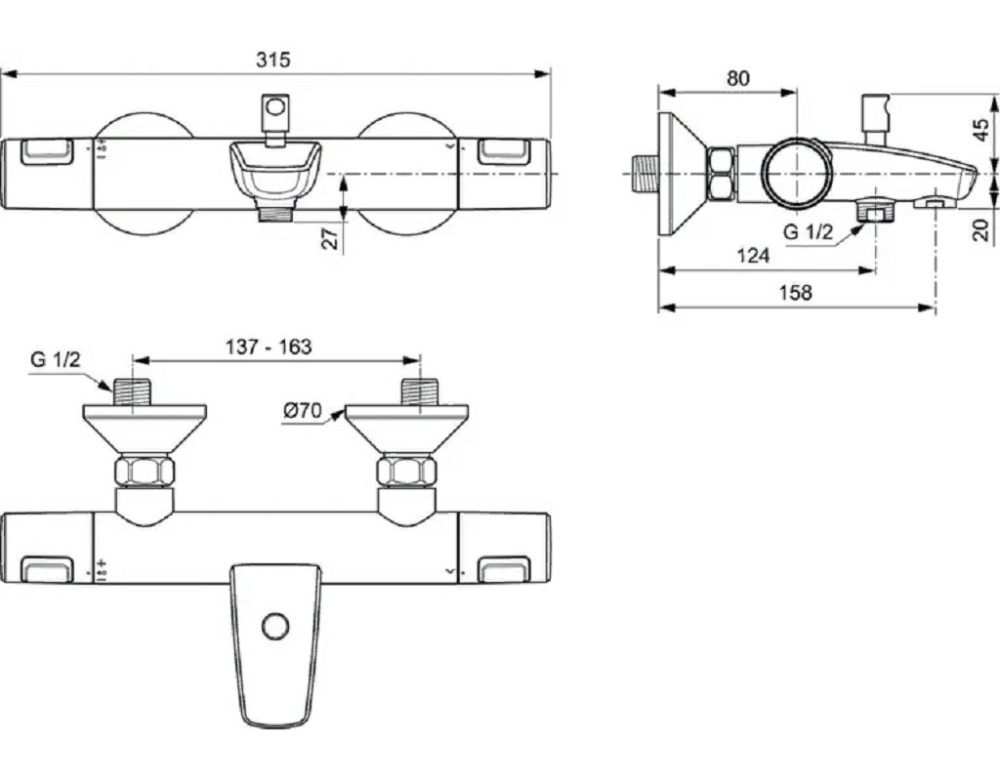 Набор смесителей для ванной Ideal Standard Ceratherm T25 BC984AA, с термостатическим смесителем, хро