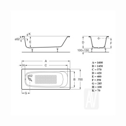 Ванна 160х70 Roca Continental (21291200R) белый